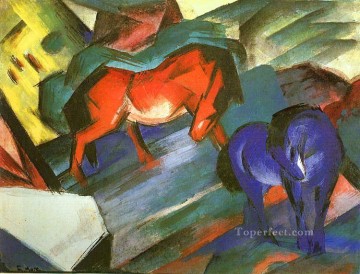 動物 Painting - 赤と青の馬 表現主義 フランツ・マルク